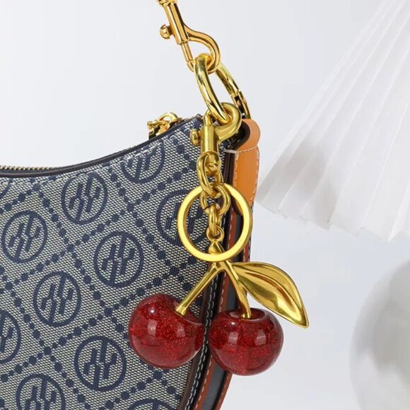 Cherry Glitter Bag Charm in Dark Red and Yellow Gold - Picture 3 of 8